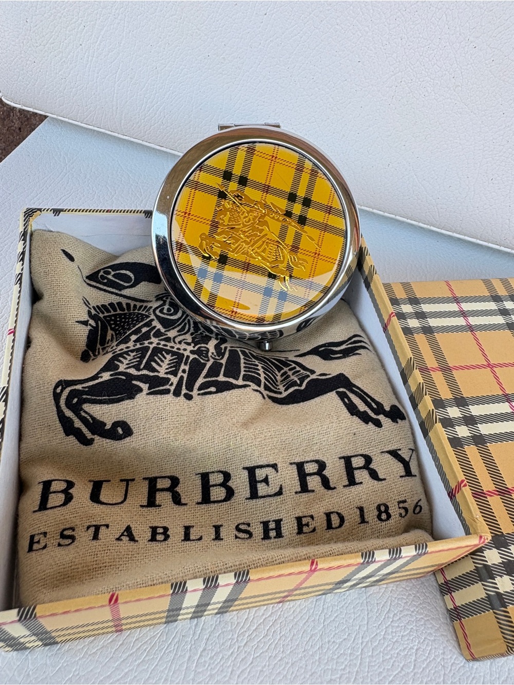 Burberry Yellow Nova Check Mirror with Crest Detail